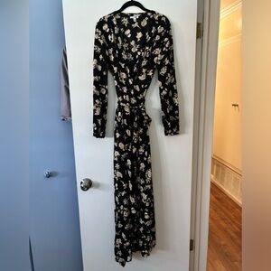 Black floral maxi wrap dress